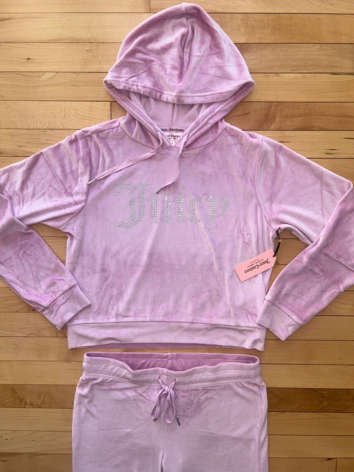 NEW! NWT JUICY COUTURE Velour OG Big Bling Hoodie & Pant Set Mauve Muse Size L