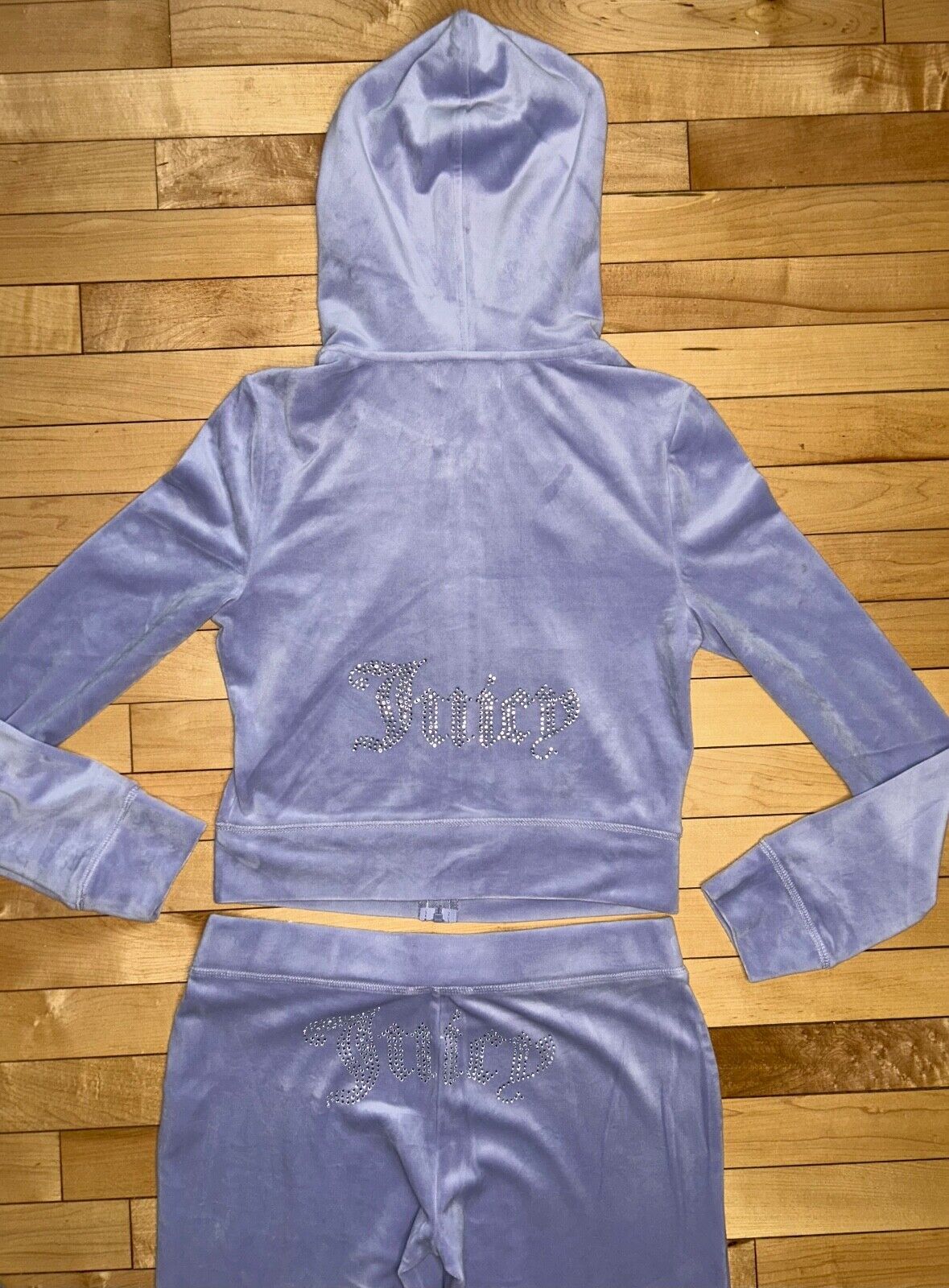 NEW! JUICY COUTURE Velour OG Bling Tracksuit Hoodie & Pant Set Lavendar Haze L