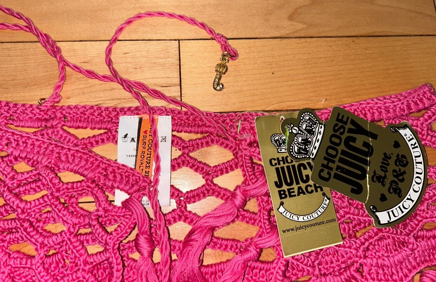 NEW ! NWT JUICY COUTURE Y2K Surf Royalty Rich Girl Crochet Fringe Wrap Size S