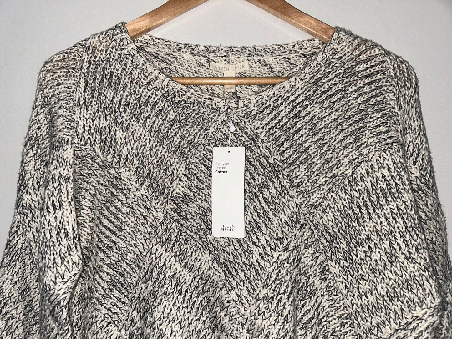 NEW ! NWT EILEEN FISHER Marled Peruvian Organic Cotton Sweater Gray Size M