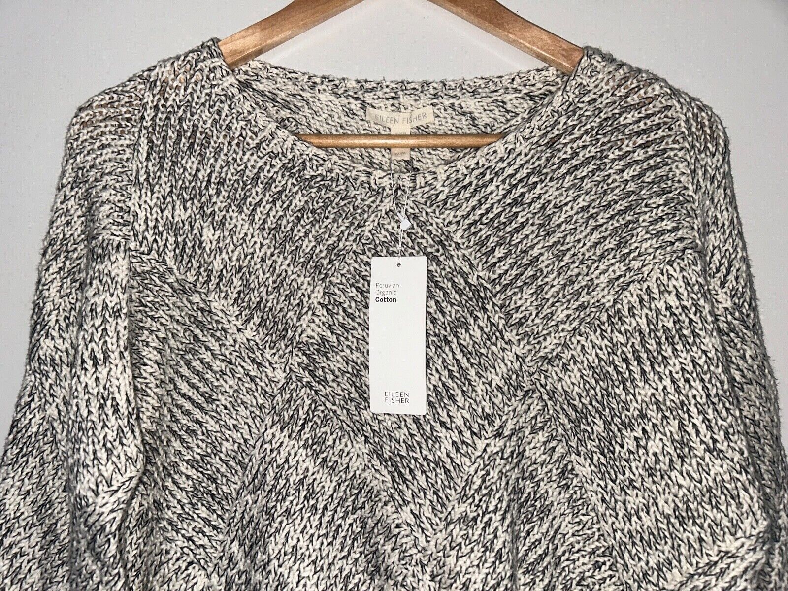 NEW ! NWT EILEEN FISHER Marled Peruvian Organic Cotton Sweater Gray Size M