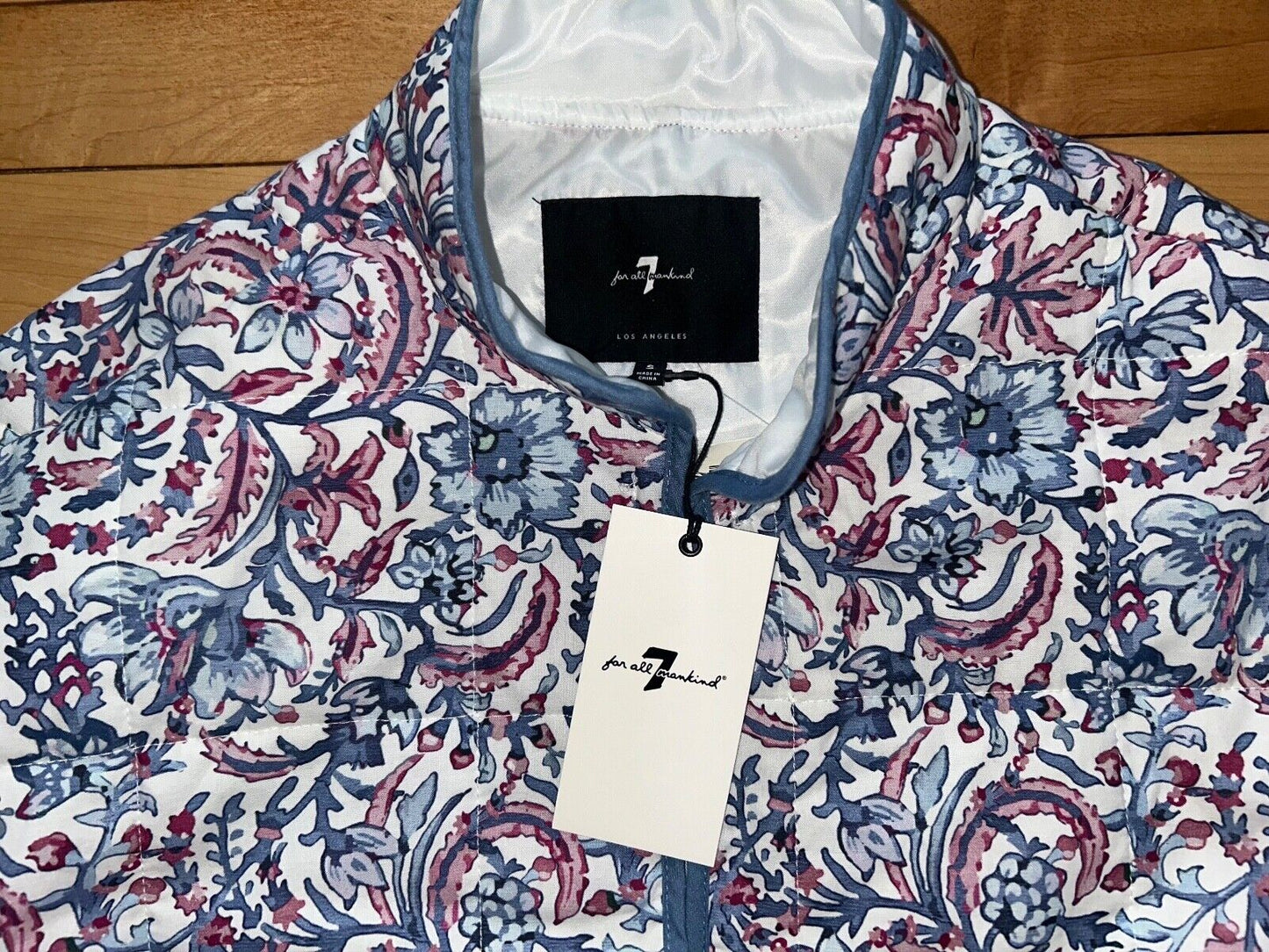 NEW! NWT 7 FOR ALL MANKIND Quilted Floral Jacket Light Blue/White Size S