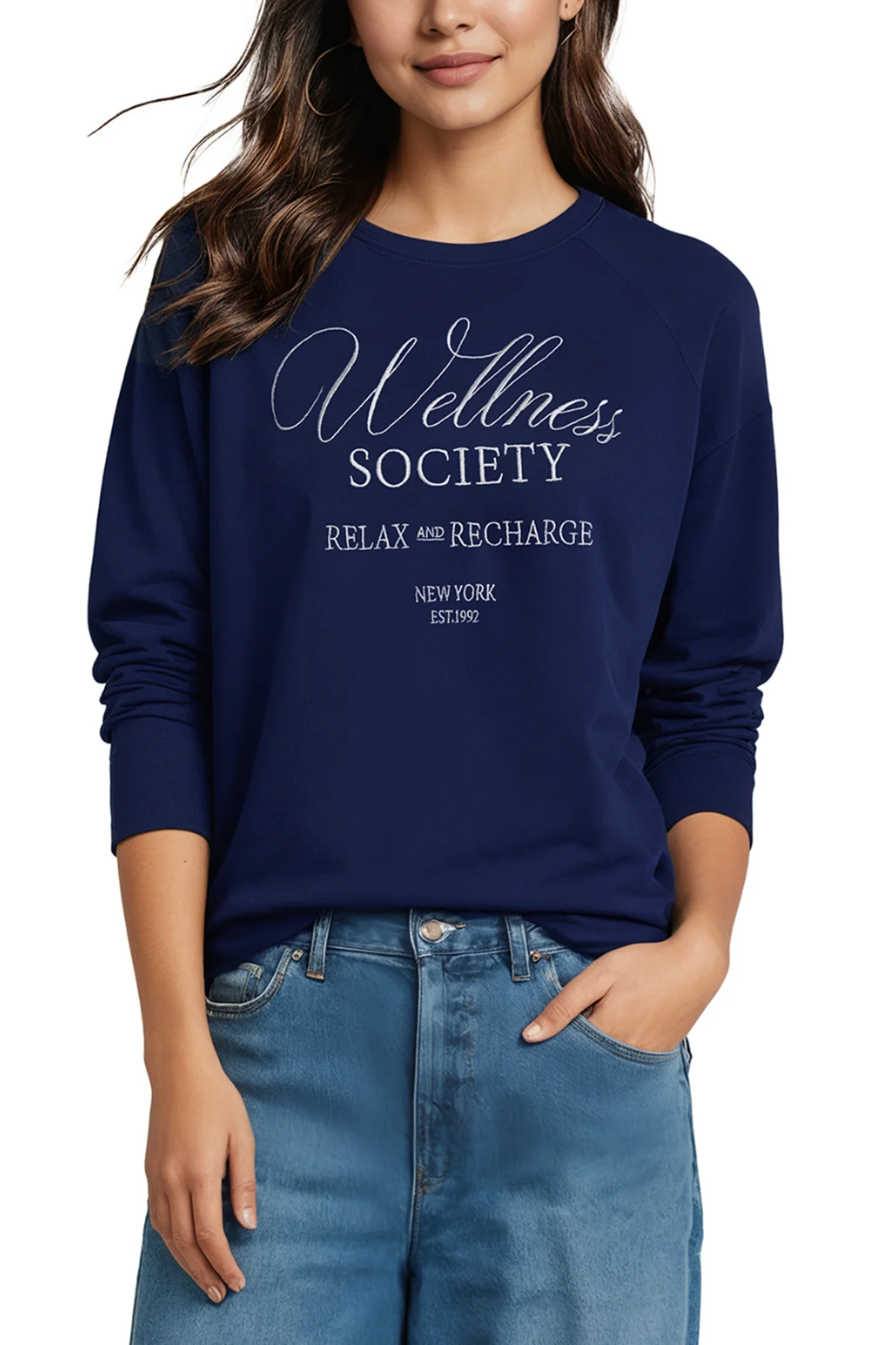NEW! NWT WILDFOX Wellness Society Keely Raglan Sweatshirt Medieval Blue Size XS
