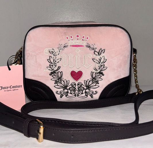 NEW! NWT JUICY COUTURE Heritage Velour Crossbody Bag Powder Blush Pink