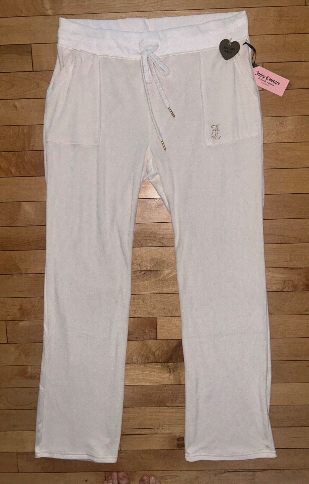 NEW ! NWT JUICY COUTURE Velour OG Big Bling Sweatpants Pastel Parchment Ivory L