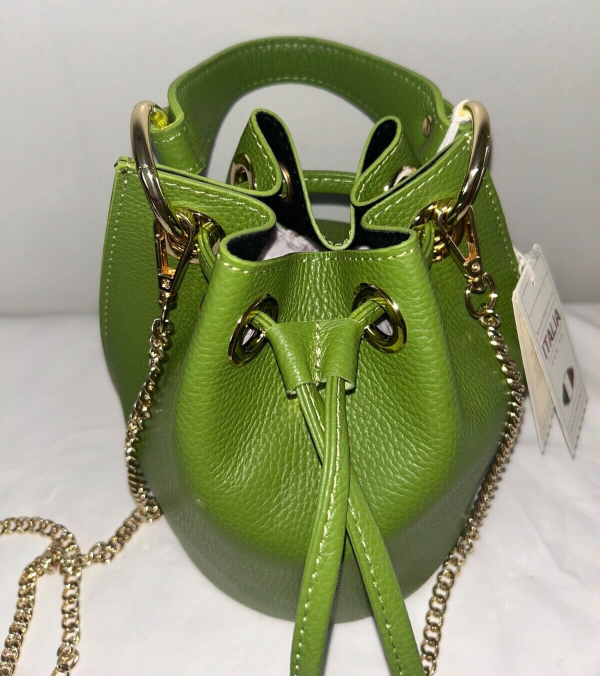 NEW! NWT ANNA PAOLA Italian Leather Bucket Bag in Aloe