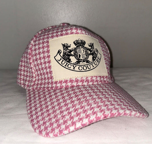 NEW ! NWT JUICY COUTURE Houndstooth Vintage Logo Hat Pink