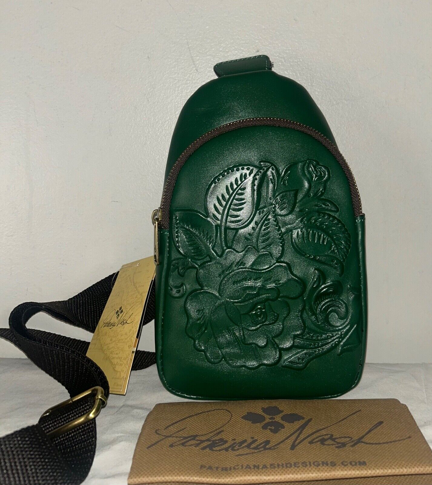 NEW! NIB PATRICIA NASH Marisol Tooled Leather Sling Bag Soft Green