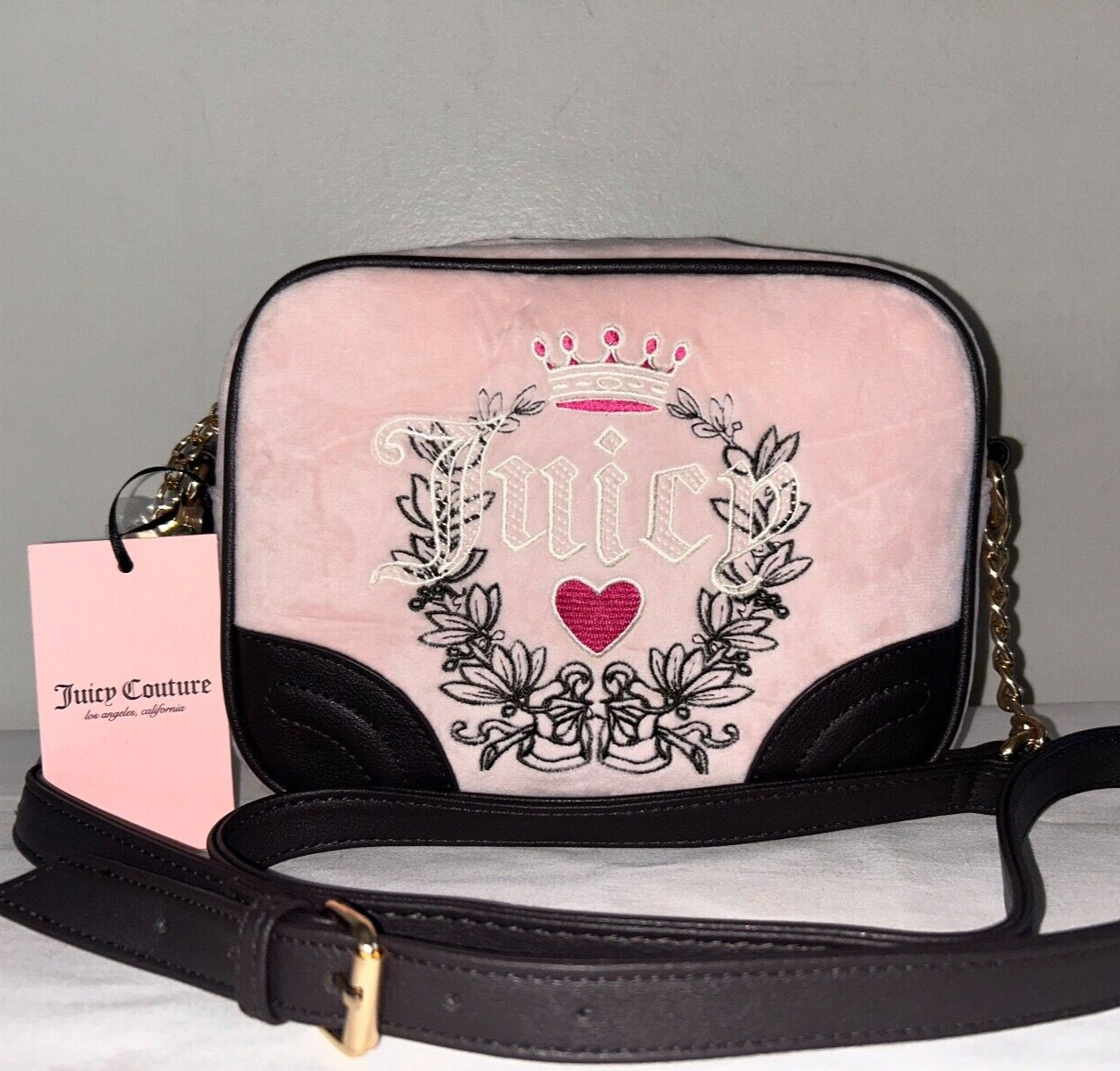 NEW! NWT JUICY COUTURE Heritage Velour Crossbody Bag Powder Blush Pink