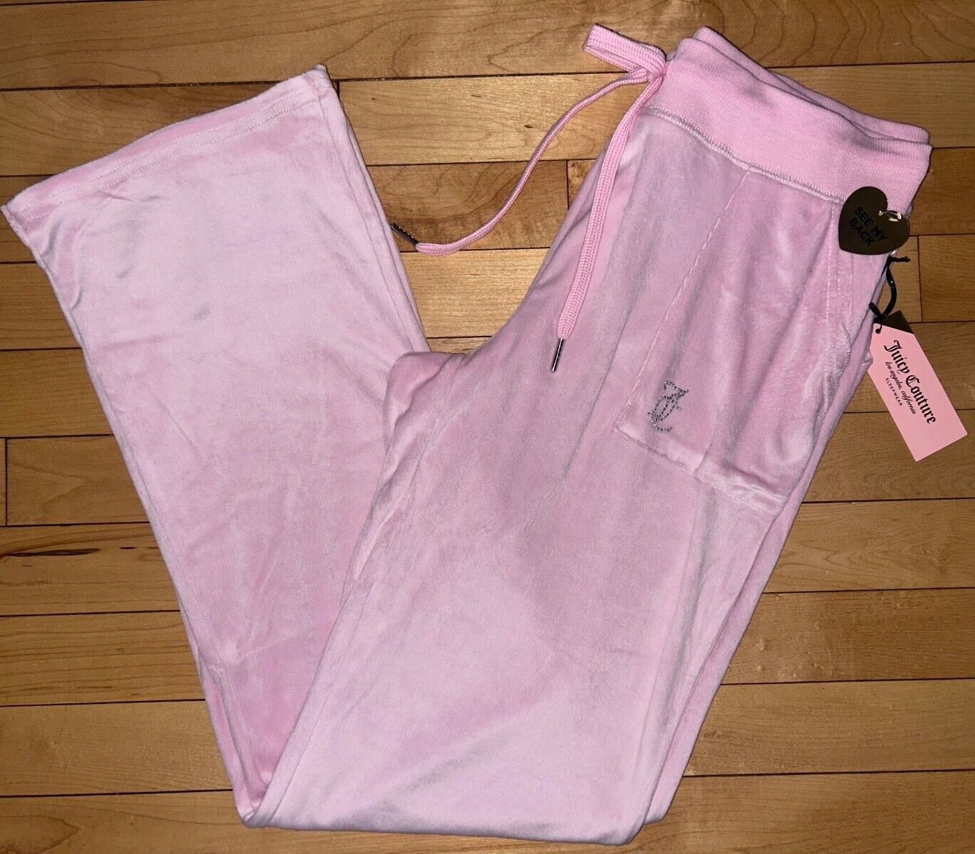 NEW ! NWT JUICY COUTURE Velour OG Big Bling Sweatpants in Moonlight Blush Size S