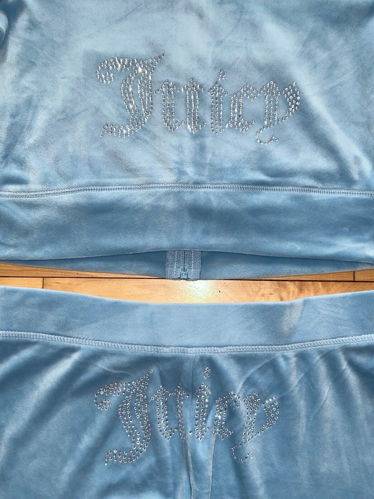 NEW! JUICY COUTURE Velour OG Bling Tracksuit Hoodie & Pant Set Heritage Blue S