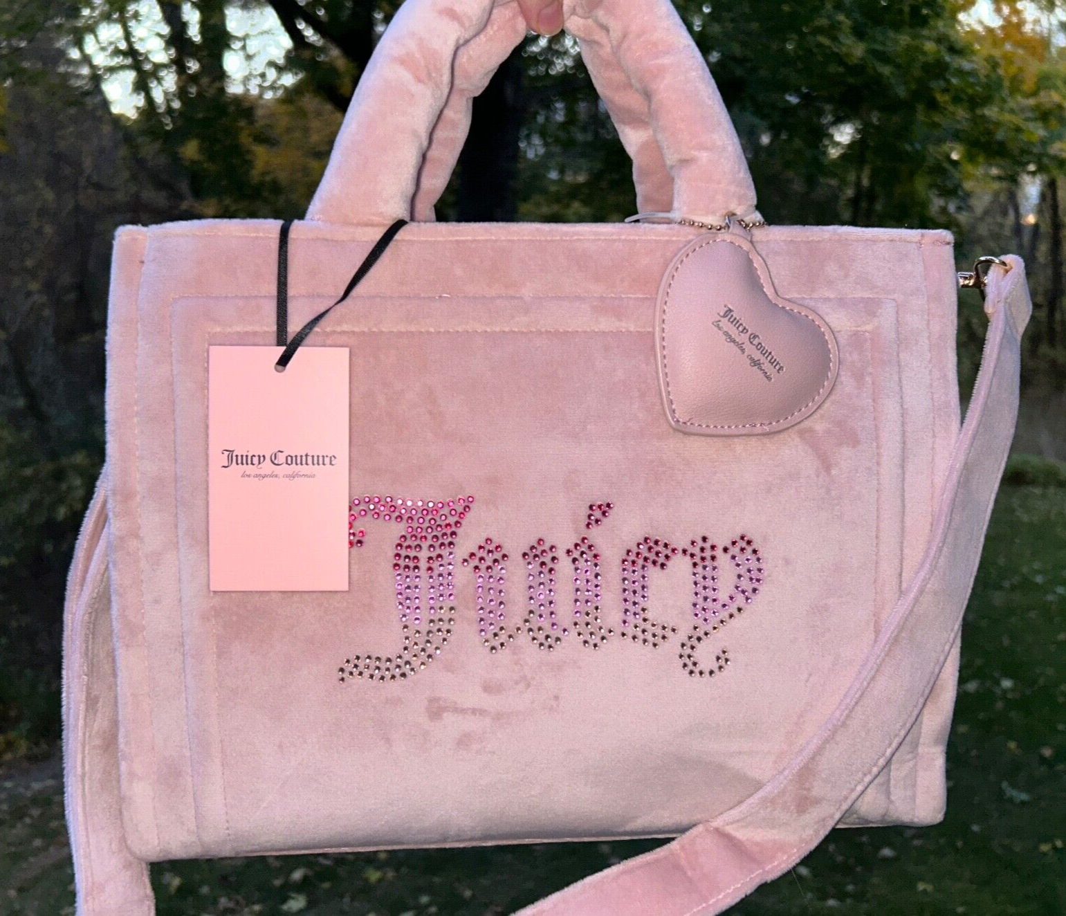 NEW! NWT JUICY COUTURE Velour Big Spender Tote Bag Crossbody in Dusty Blush Pink