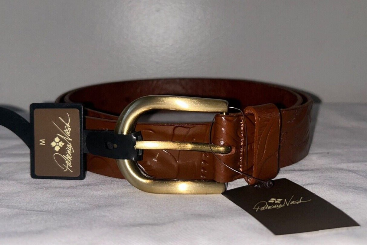 NEW ! NWT PATRICIA NASH Vietri Belt Tooled Leather Florence Brown Size M