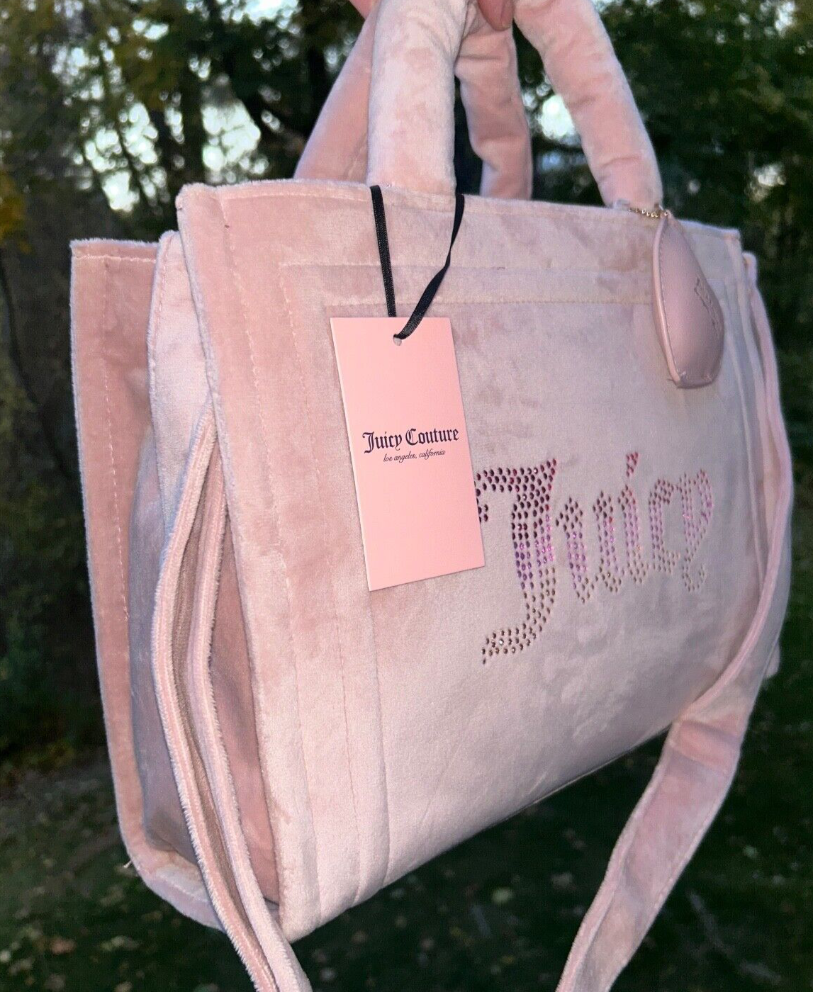 NEW! NWT JUICY COUTURE Velour Big Spender Tote Bag Crossbody in Dusty Blush Pink