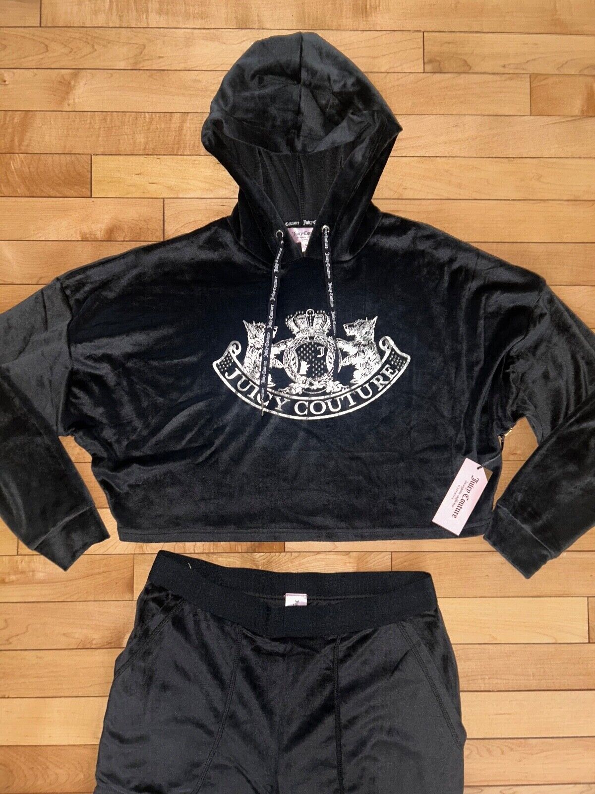 NEW! NWT JUICY COUTURE Velour Logo Hoodie & Pant Set Black Size M