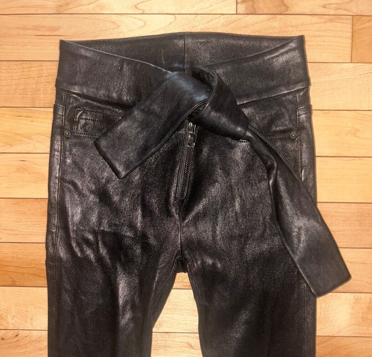 $ 995 NEW ! FRAME Waist-Tie Skinny Leather Pants Black Size 24