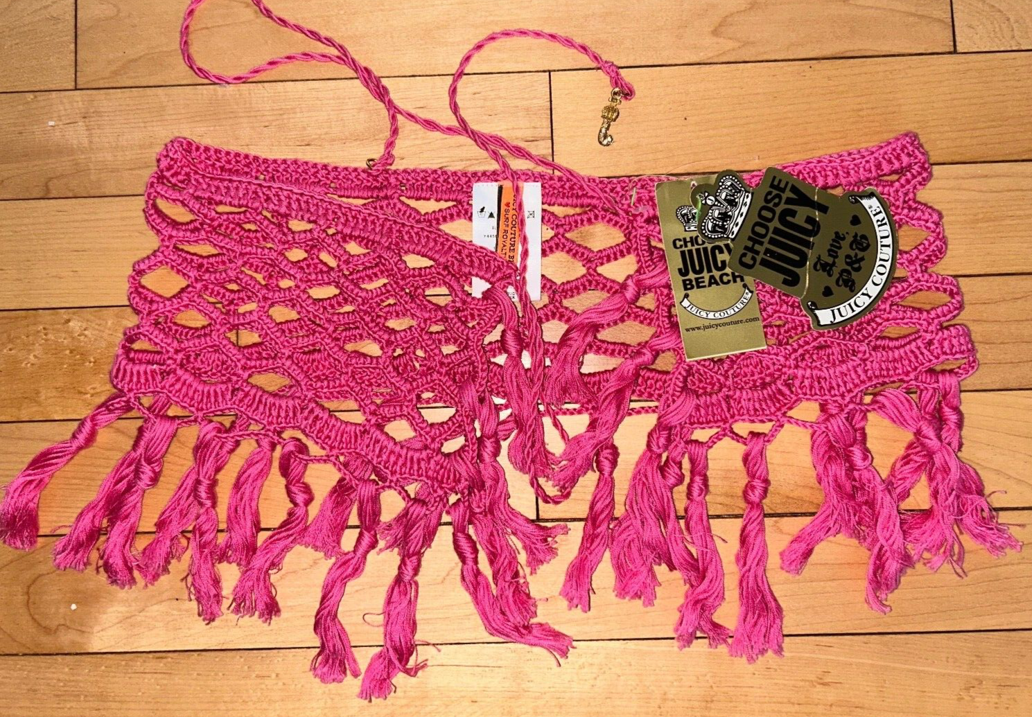 NEW ! NWT JUICY COUTURE Y2K Surf Royalty Rich Girl Crochet Fringe Wrap Size S