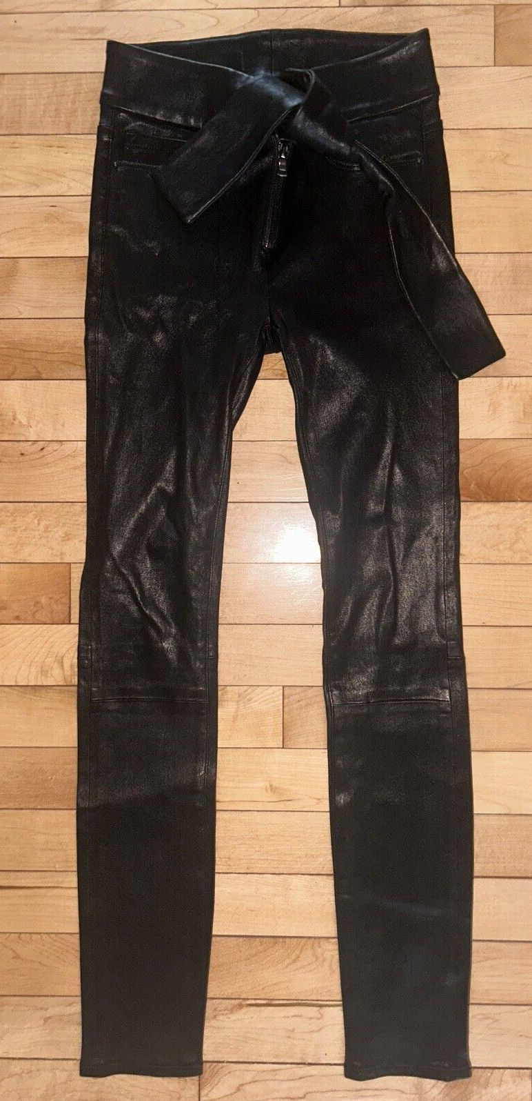 $ 995 NEW ! FRAME Waist-Tie Skinny Leather Pants Black Size 24