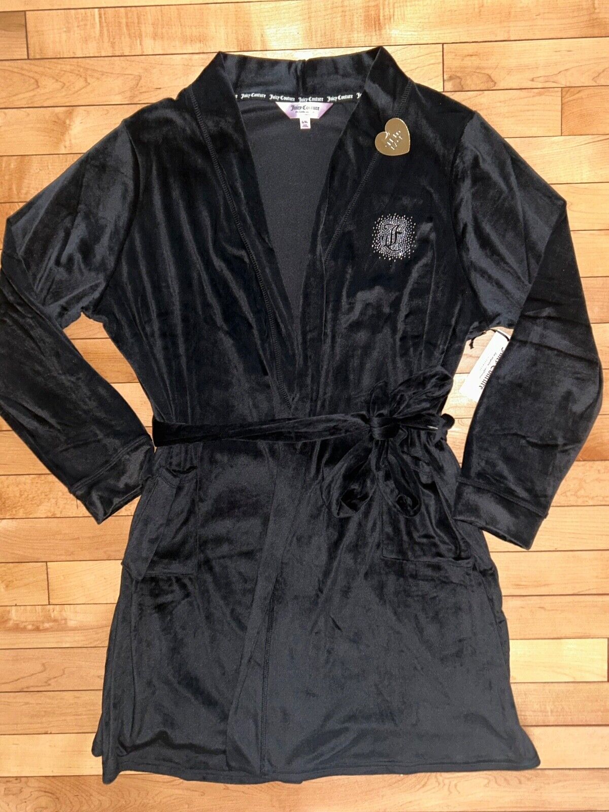 NEW! NWT JUICY COUTURE Velour OG Bling Robe Black Size L/XL