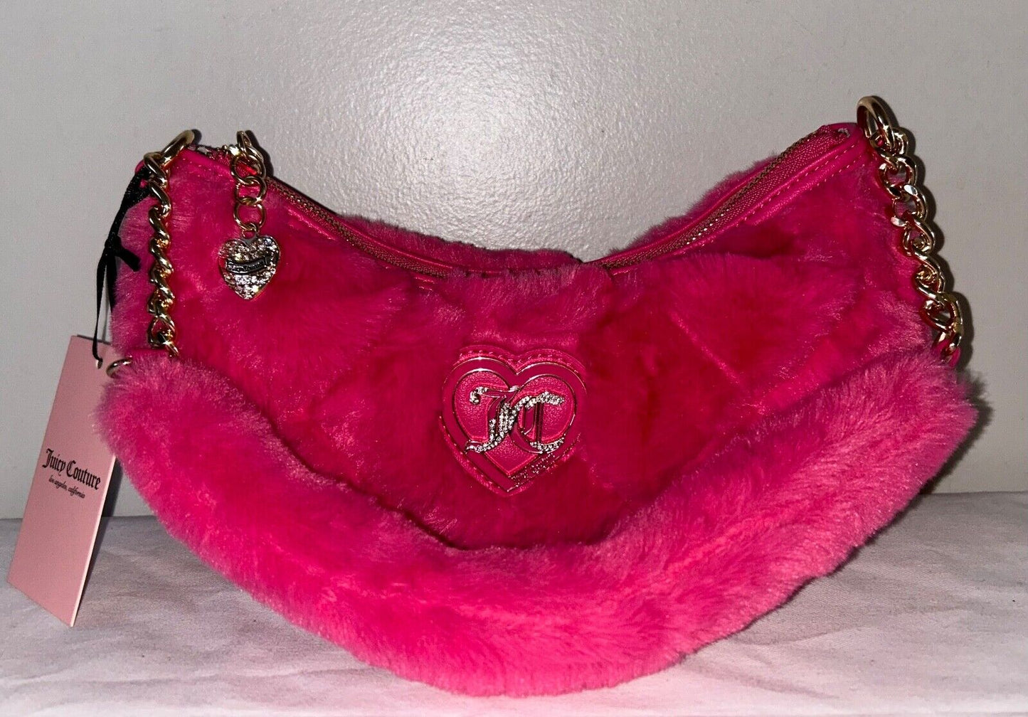 NEW! NWT JUICY COUTURE Lets Get Cozy Faux Fur Shoulder Bag in Dusty Blush Pink