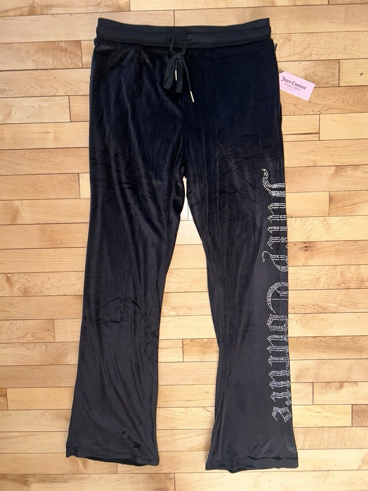 NEW ! NWT JUICY COUTURE Bling Logo Velour Sweatpants Black Size L