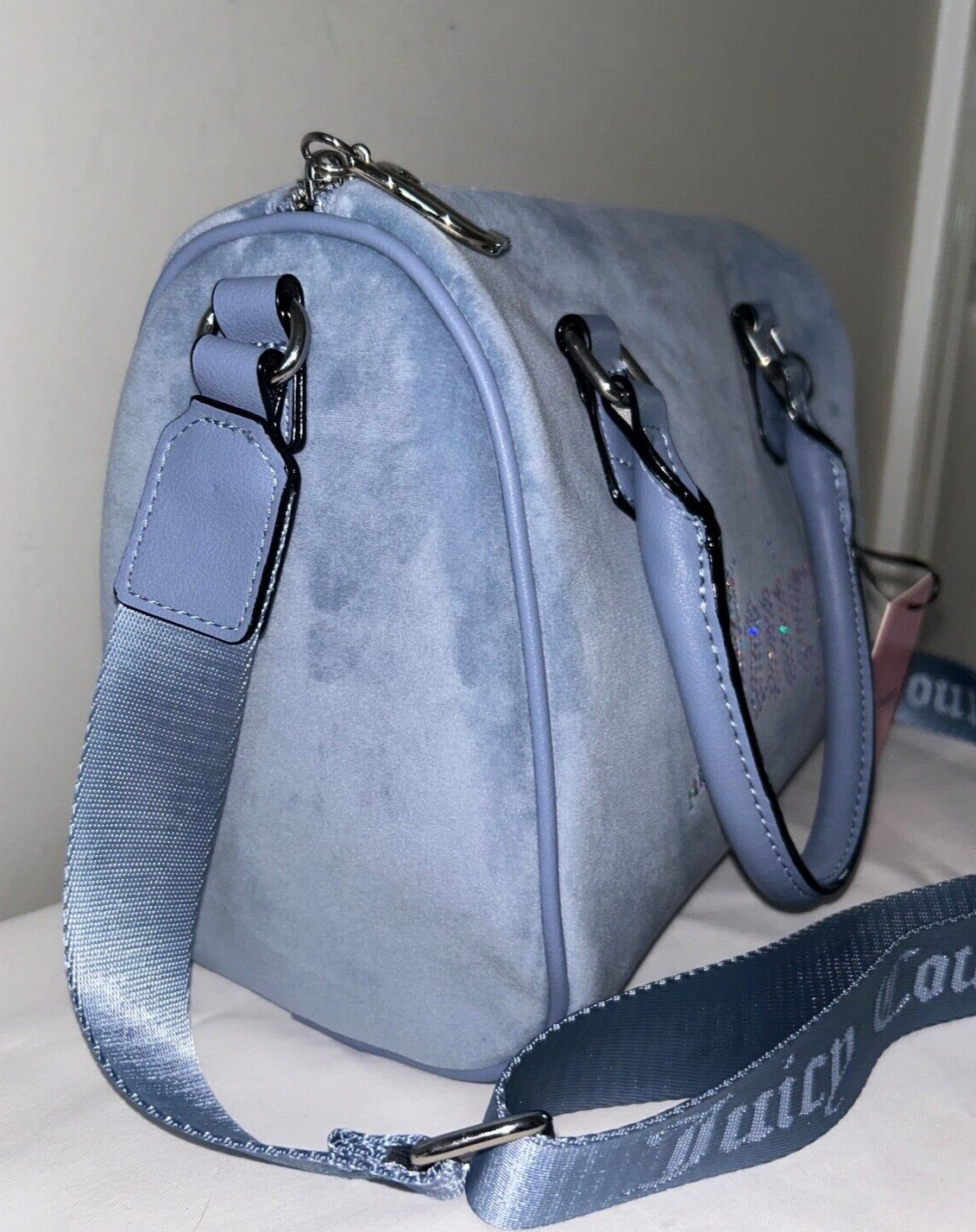 NEW! NWT JUICY COUTURE Velour Obsession Satchel Slate Blue