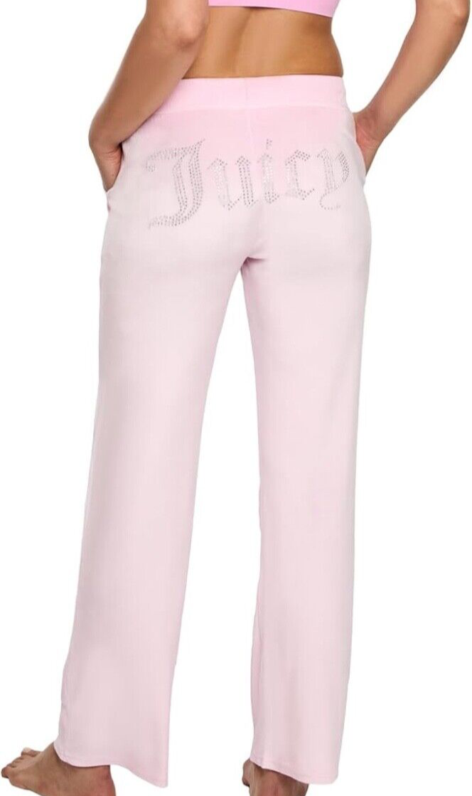 NEW ! NWT JUICY COUTURE Velour OG Big Bling Sweatpants in Moonlight Blush Size M