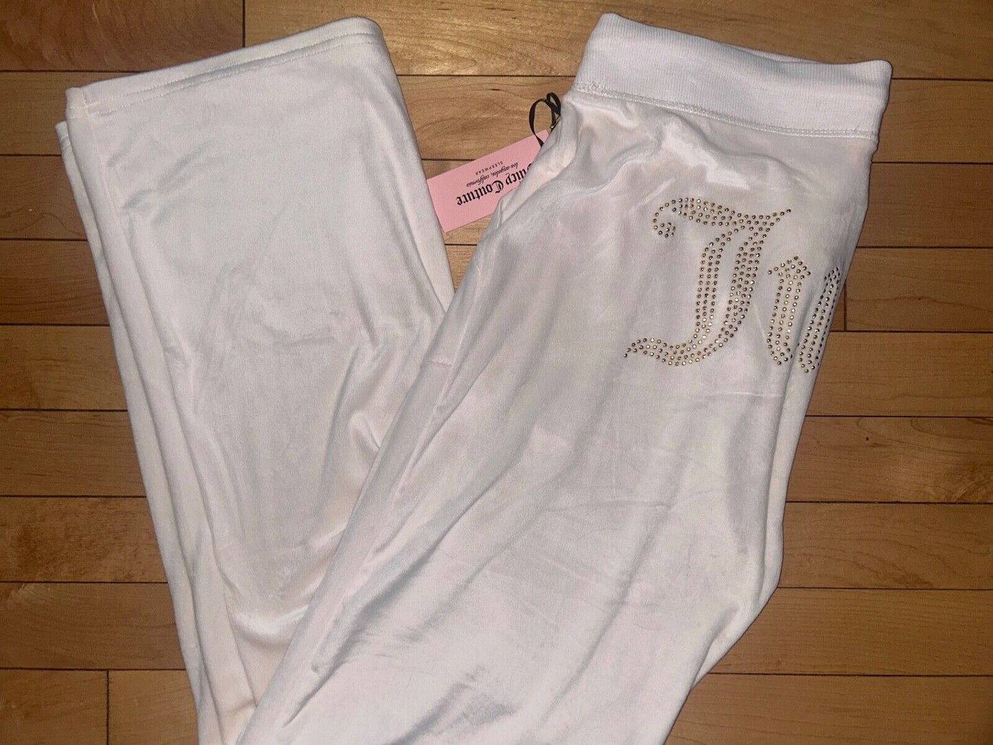 NEW ! NWT JUICY COUTURE Velour OG Big Bling Sweatpants Pastel Parchment Ivory XL