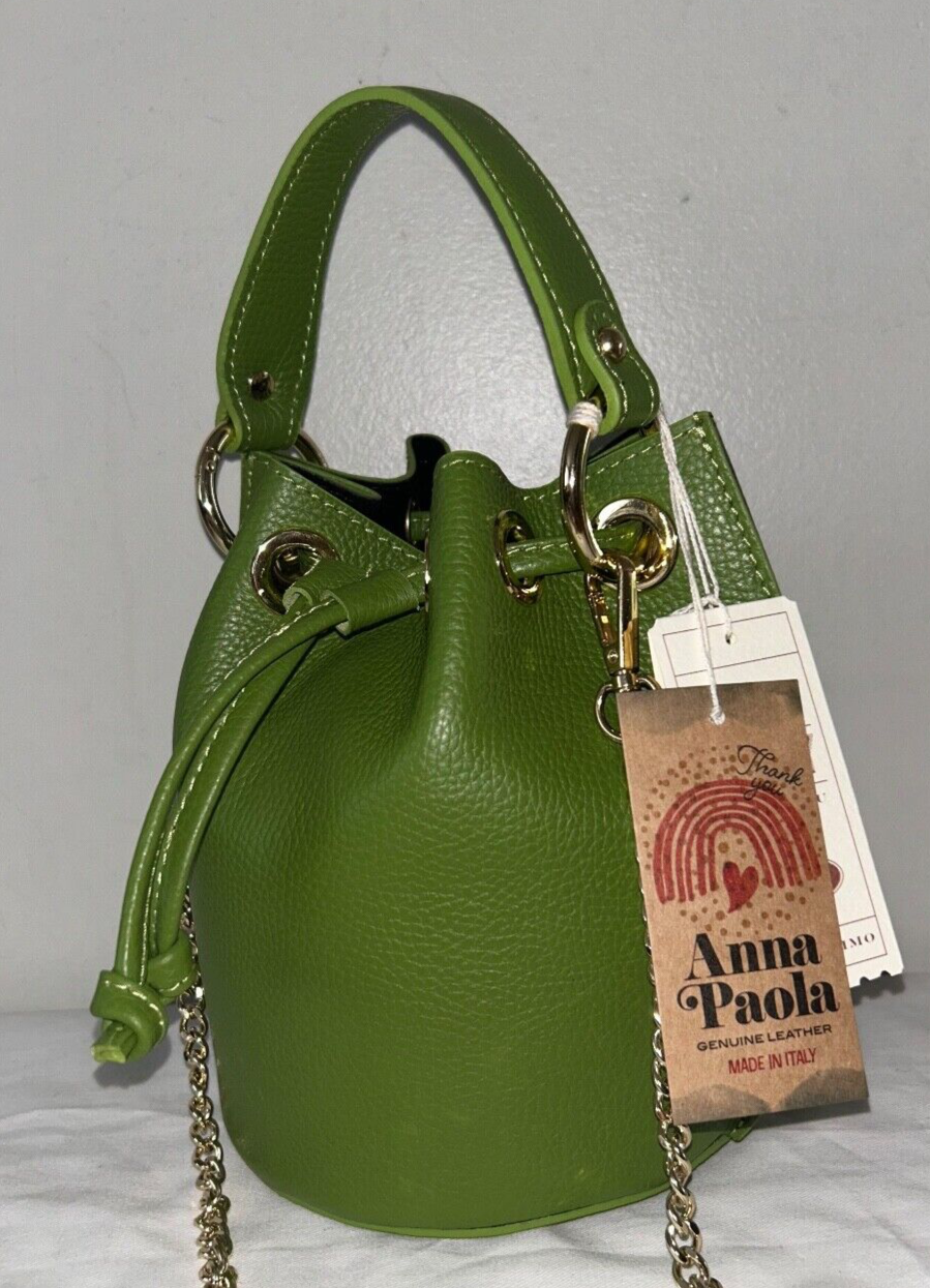 NEW! NWT ANNA PAOLA Italian Leather Bucket Bag in Aloe