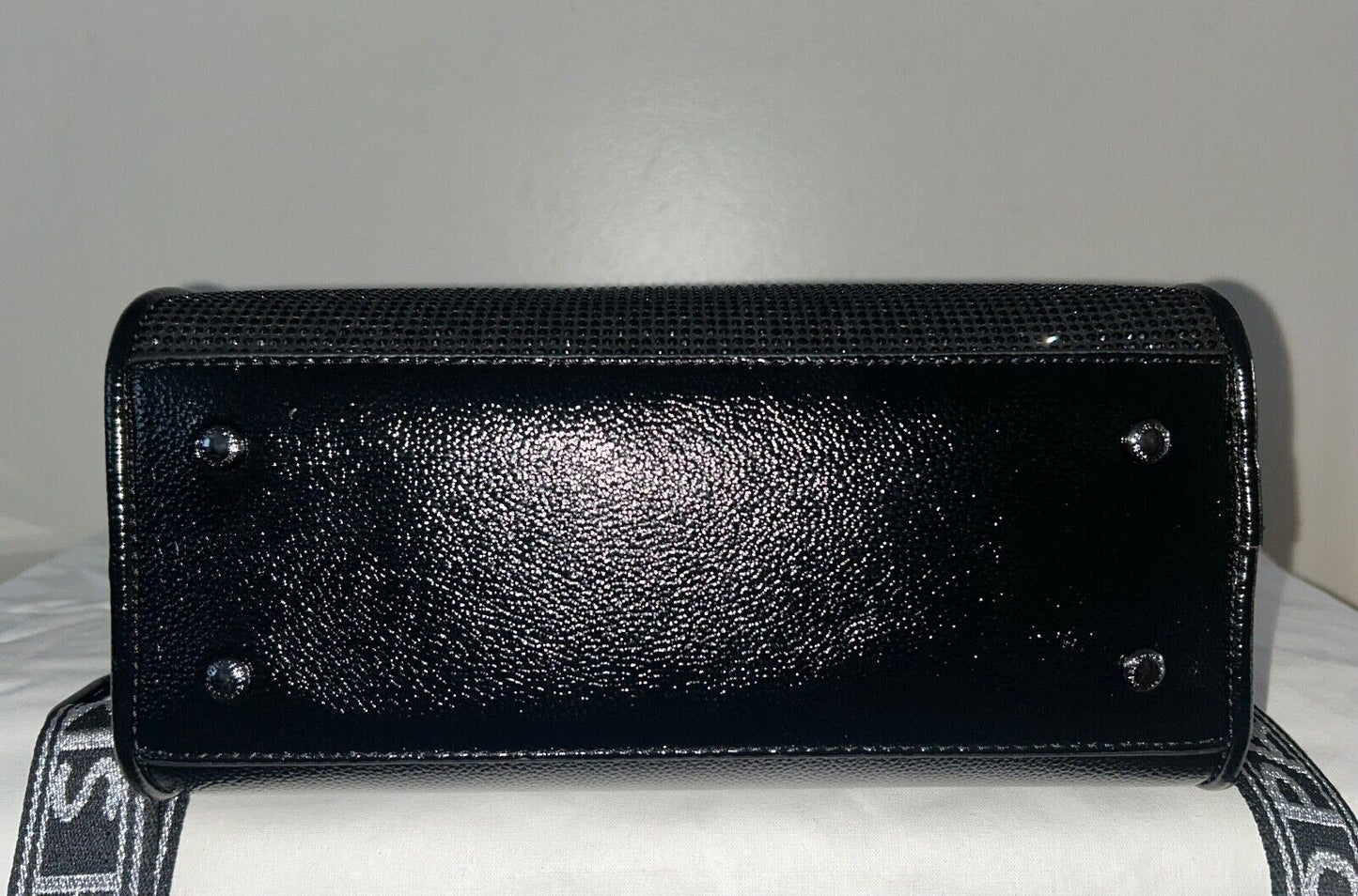 NEW! NWT KARL LAGERFELD Paris Maybelle Crystal Satchel Bag Black Metallic