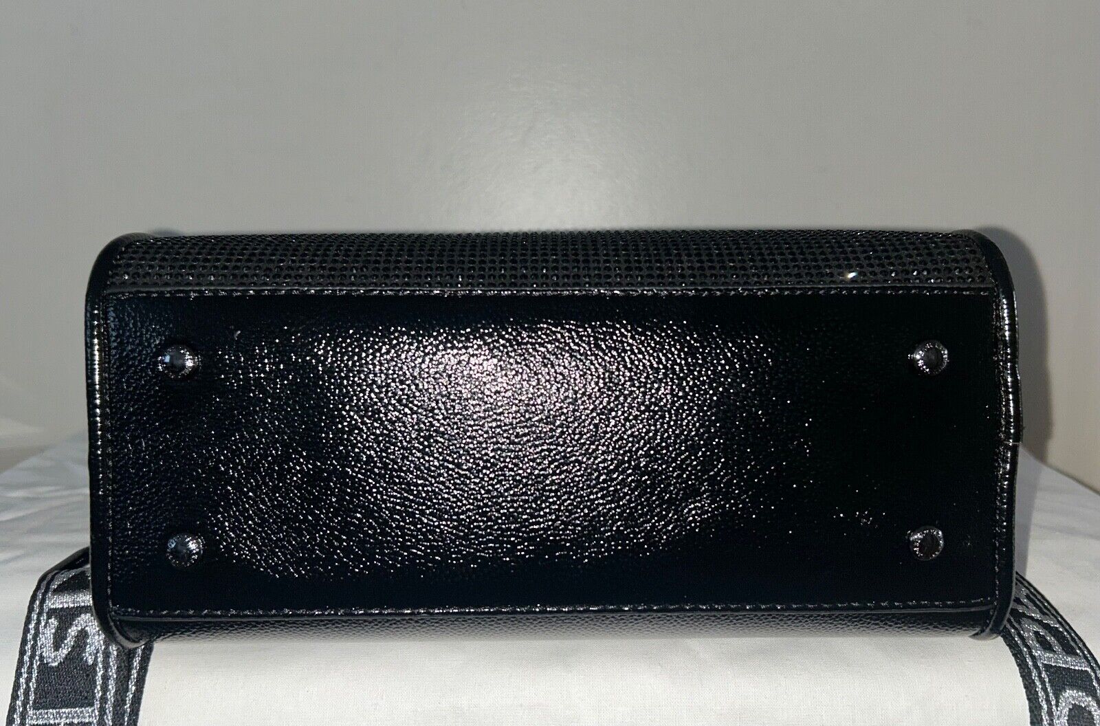 NEW! NWT KARL LAGERFELD Paris Maybelle Crystal Satchel Bag Black Metallic