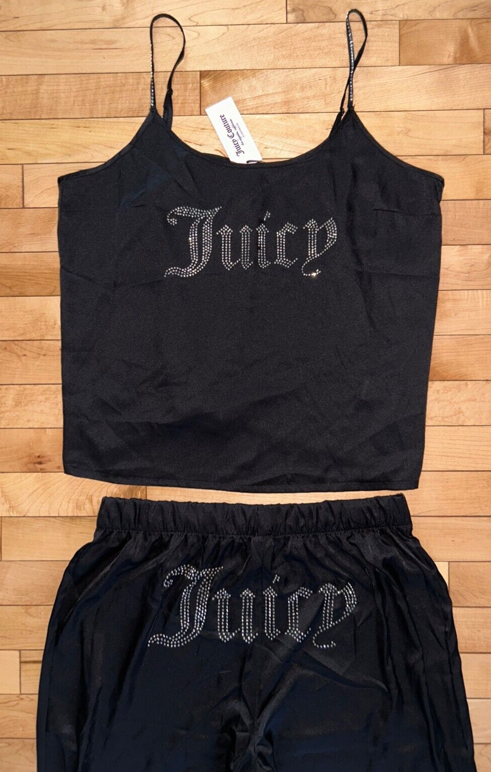 NEW ! NWT JUICY COUTURE Satin Sleepwear Set Juicy Logo Black Size L