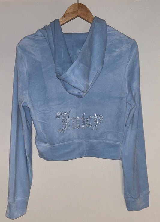 NEW! NWT JUICY COUTURE OG Big Bling Velour Hoodie Frosted Light Blue Size M