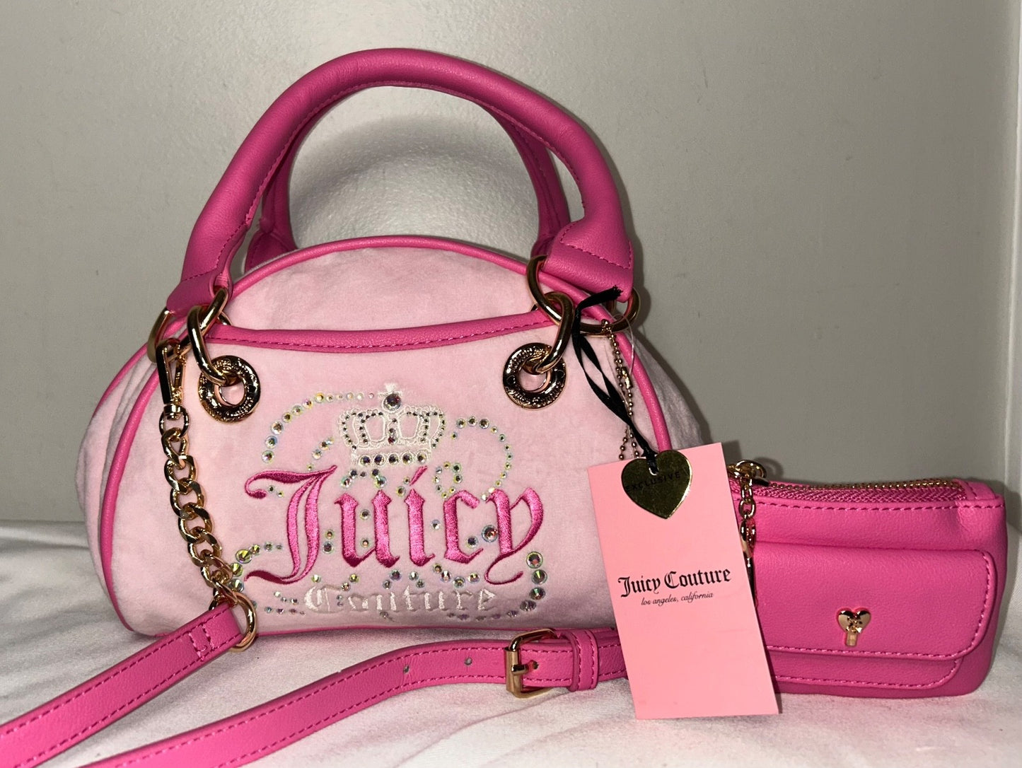 NEW! NWT JUICY COUTURE Velour Dreamy Juicy Satchel Bag in Light Pink