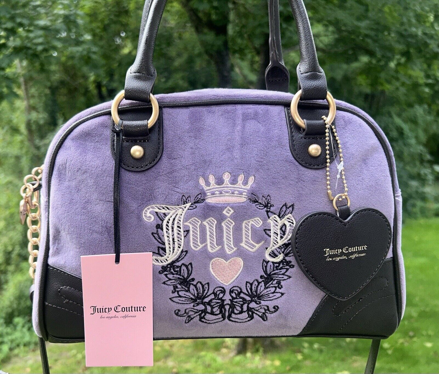 NEW! NWT JUICY COUTURE Urban Heritage Bowler Velour Crossbody Bag Dusty Violet