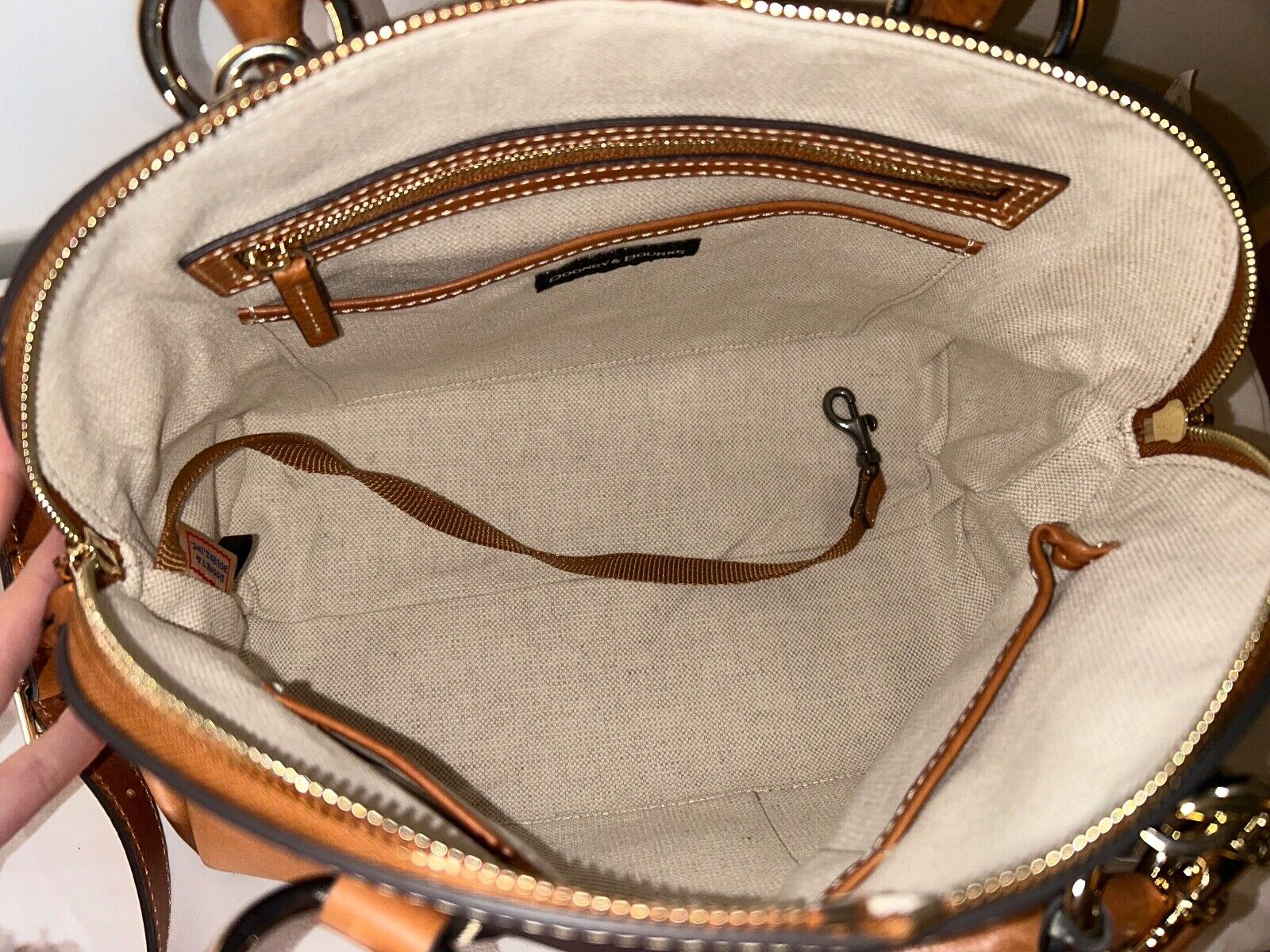 NEW! NWT DOONEY & BOURKE Pebble with Florentine Leather Trim Domed Satchel Brown