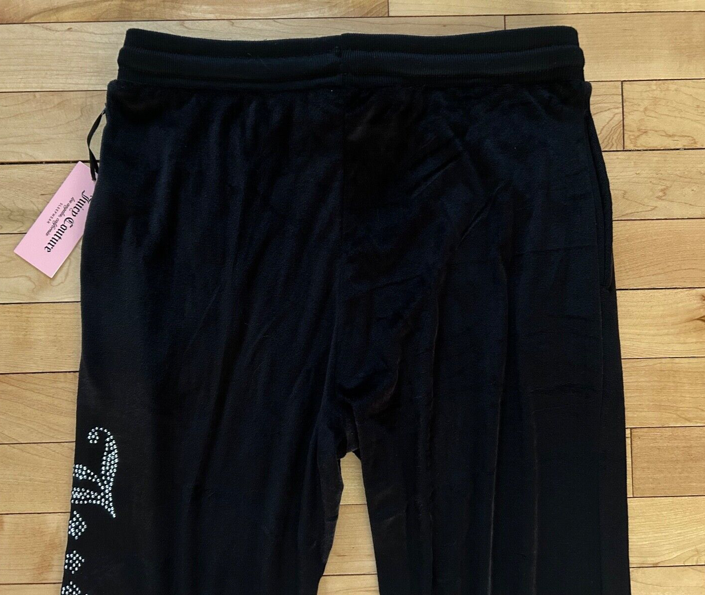 NEW ! NWT JUICY COUTURE Bling Logo Velour Sweatpants Black Size L