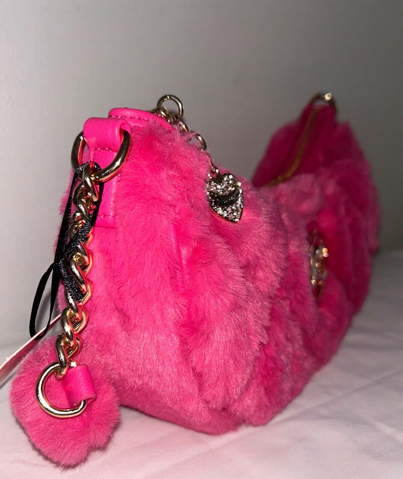 NEW! NWT JUICY COUTURE Lets Get Cozy Faux Fur Shoulder Bag in Dusty Blush Pink