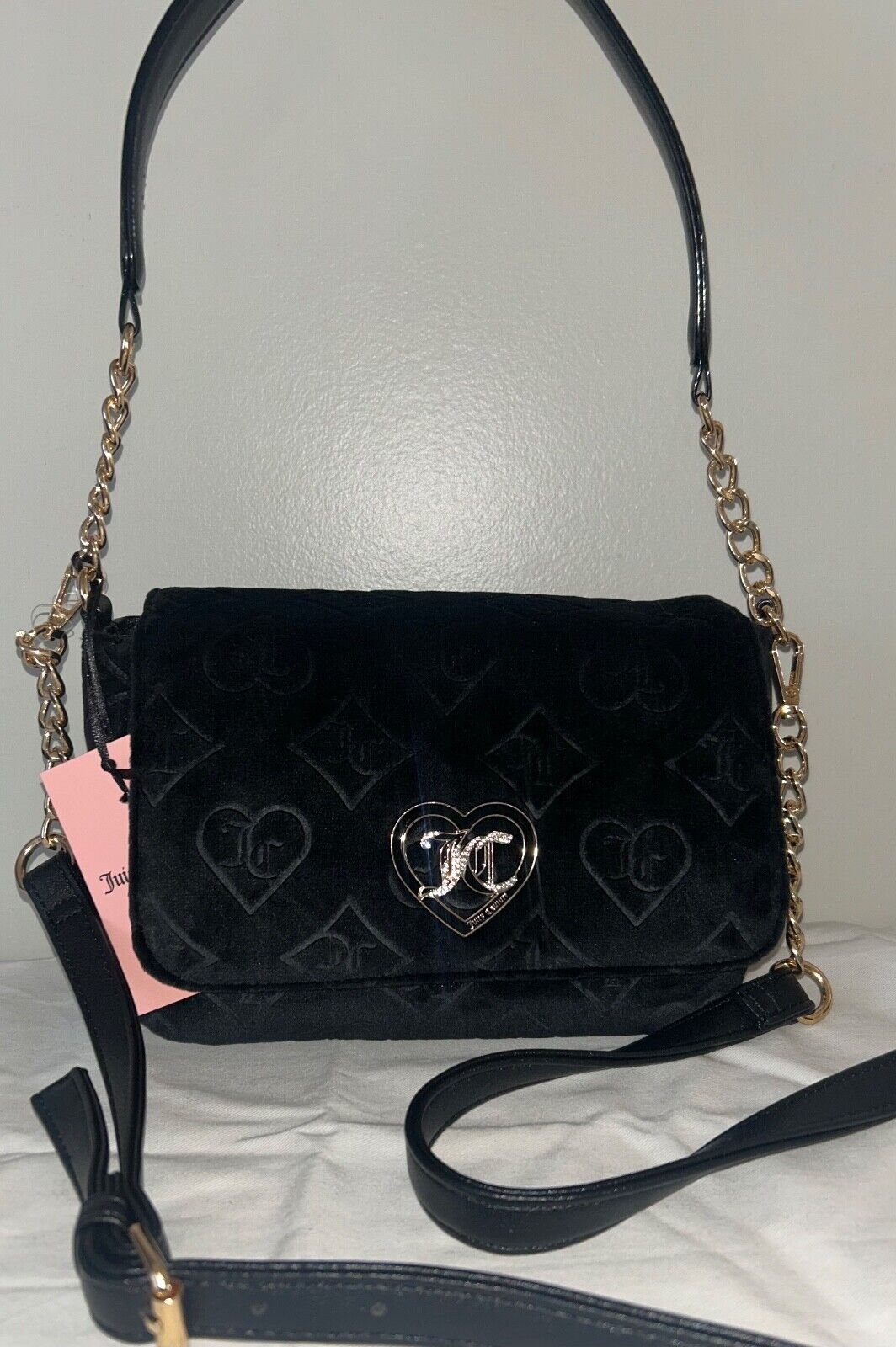 NEW! NWT JUICY COUTURE Glizted Out Velour Logo Crossbody Bag Black Liquorice