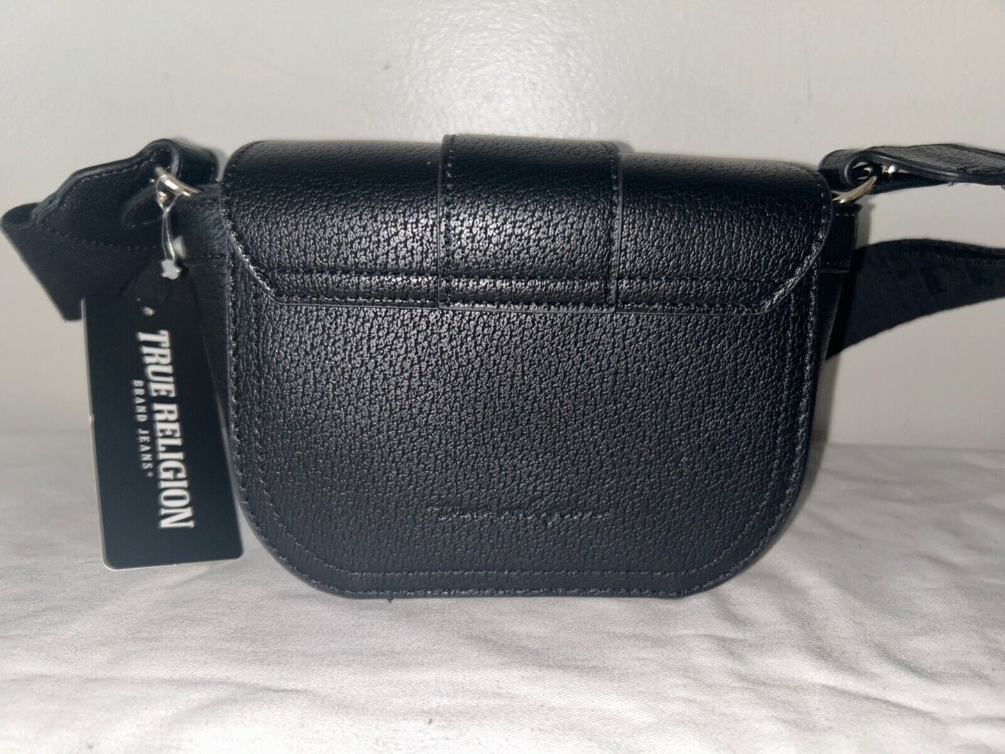 NEW! NWT TRUE RELIGION Mini Flap Logo Crossbody Bag Black