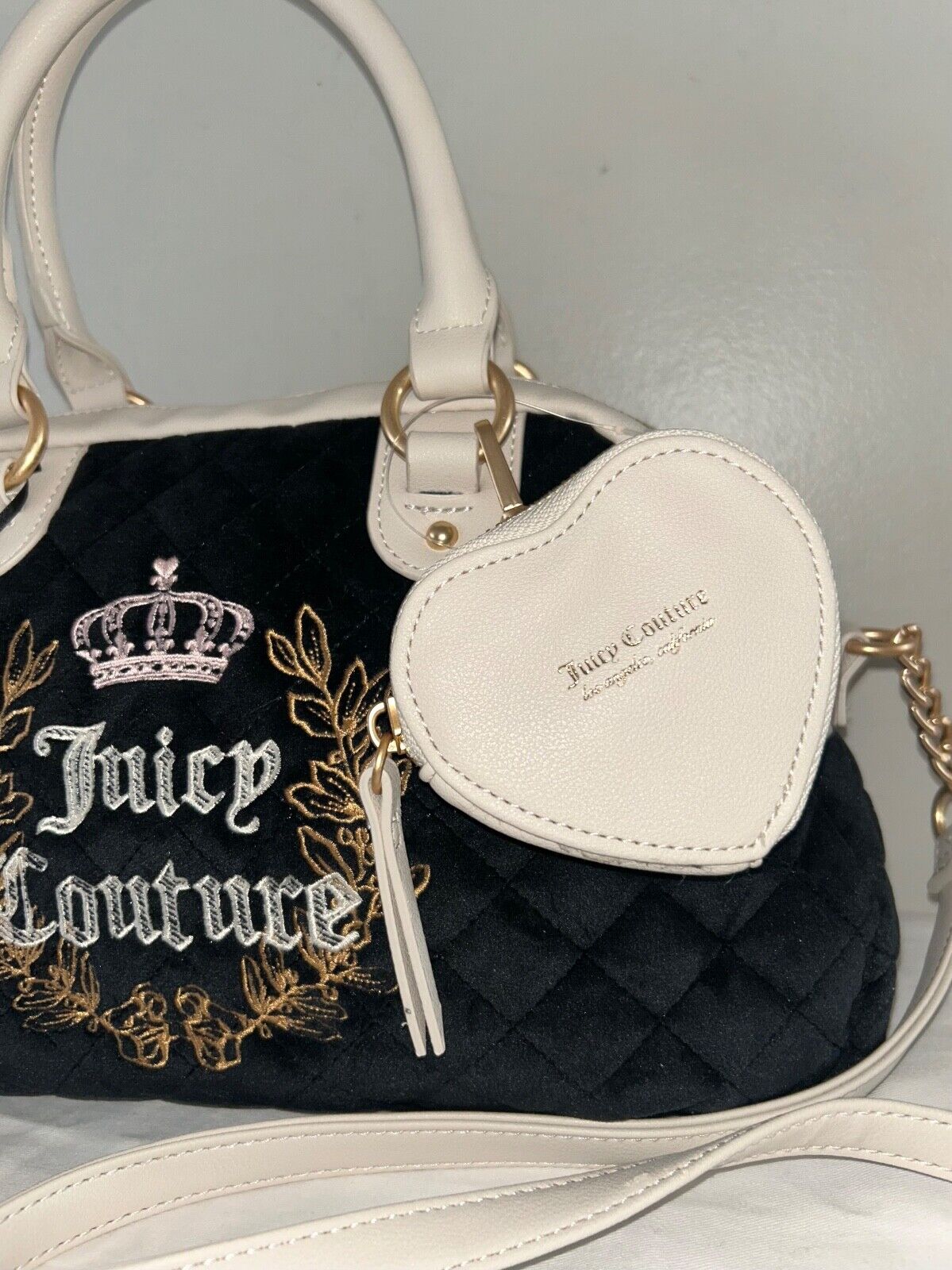 NEW! NWT JUICY COUTURE Royal Couture Velour Quilted Satchel Bag Black/Crystal