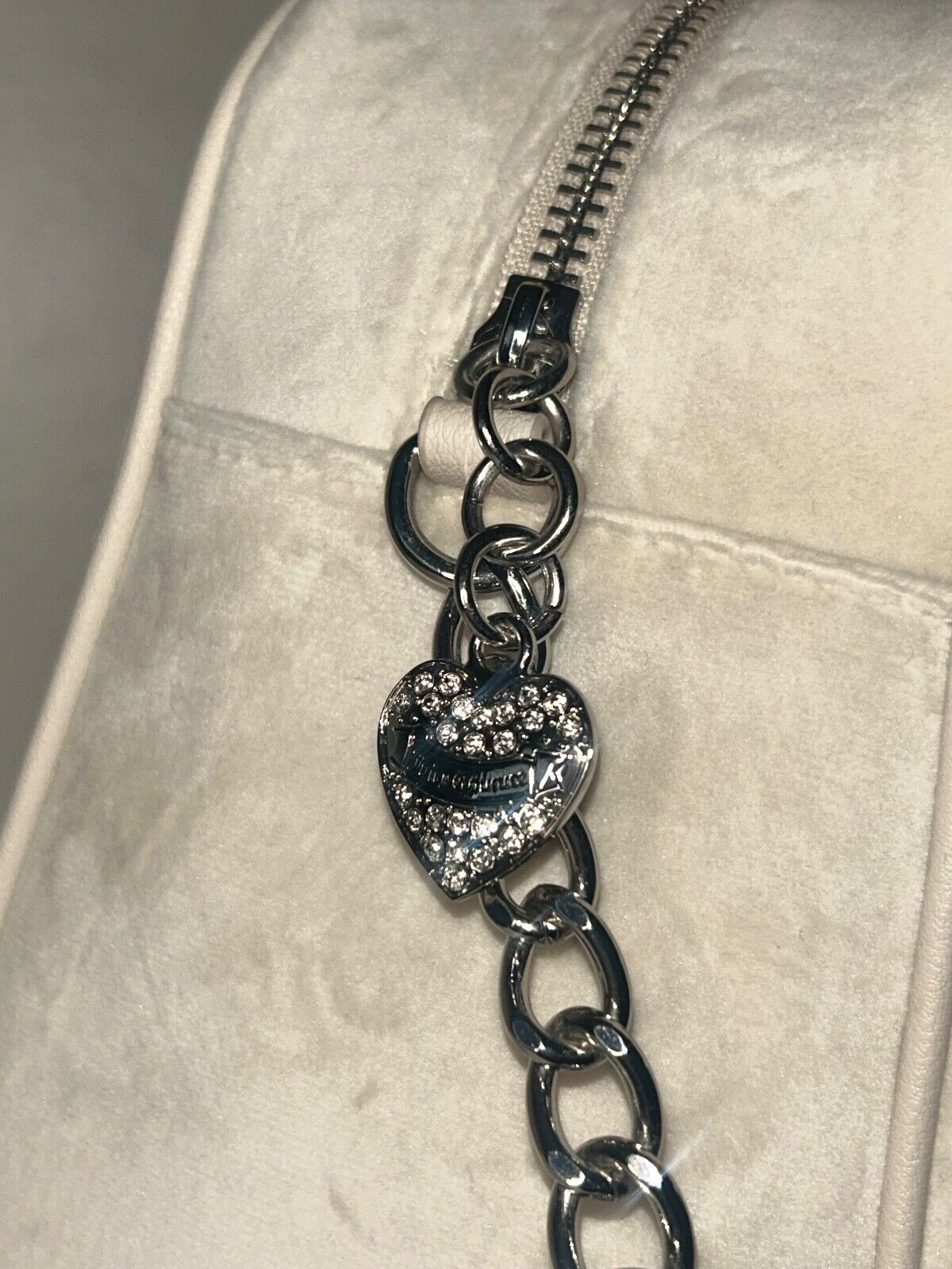 NEW! NWT JUICY COUTURE Let It Shine Bowler Velour Crossbody Bag Crystal Ivory