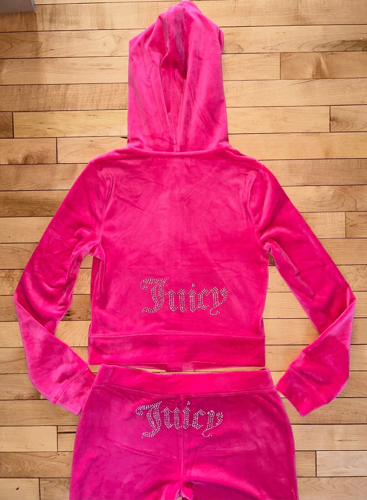 $199 NEW! NWT JUICY COUTURE Velour OG Bling Tracksuit Hoodie & Pant Set Pink XS