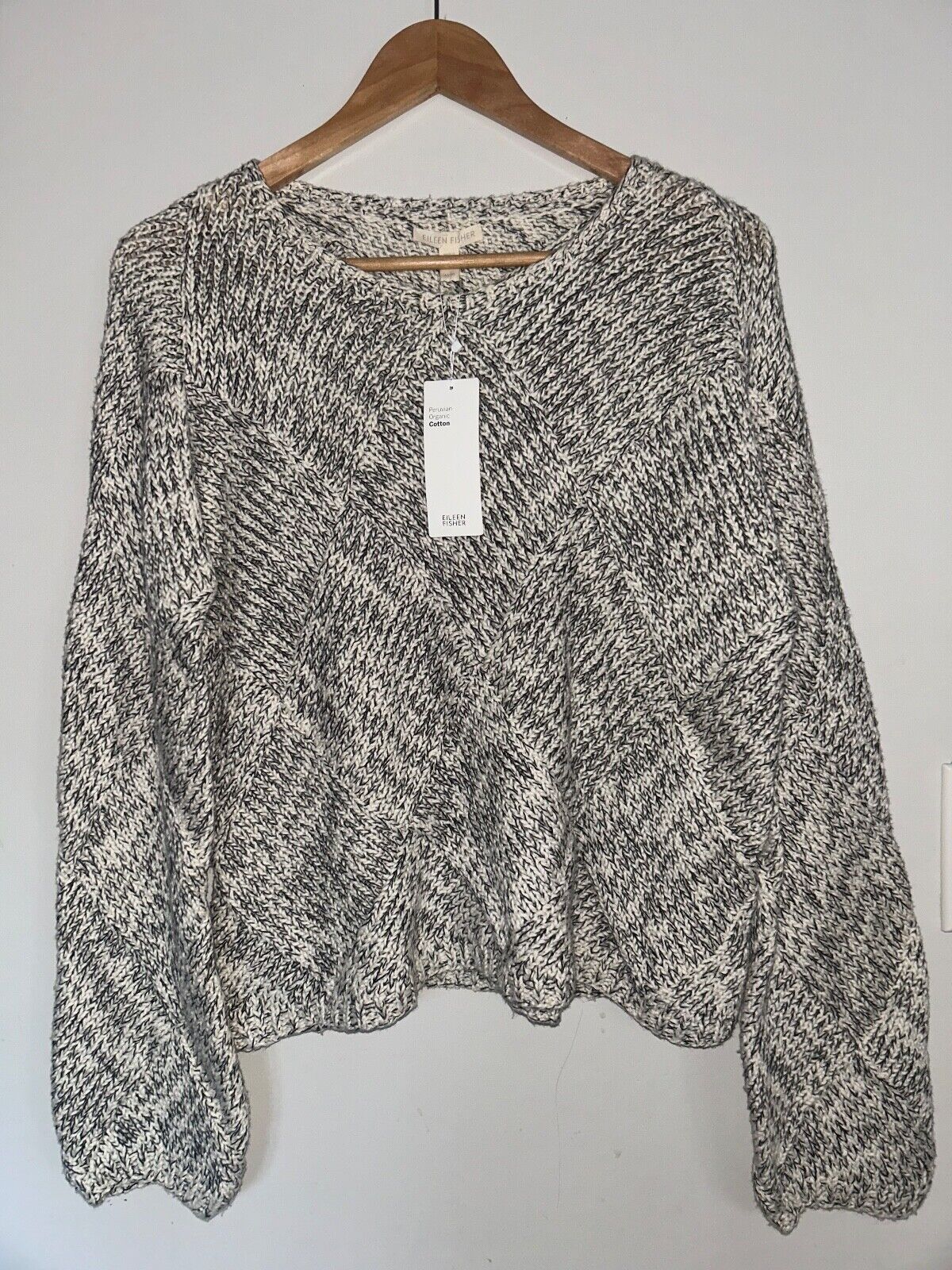 NEW ! NWT EILEEN FISHER Marled Peruvian Organic Cotton Sweater Gray Size M