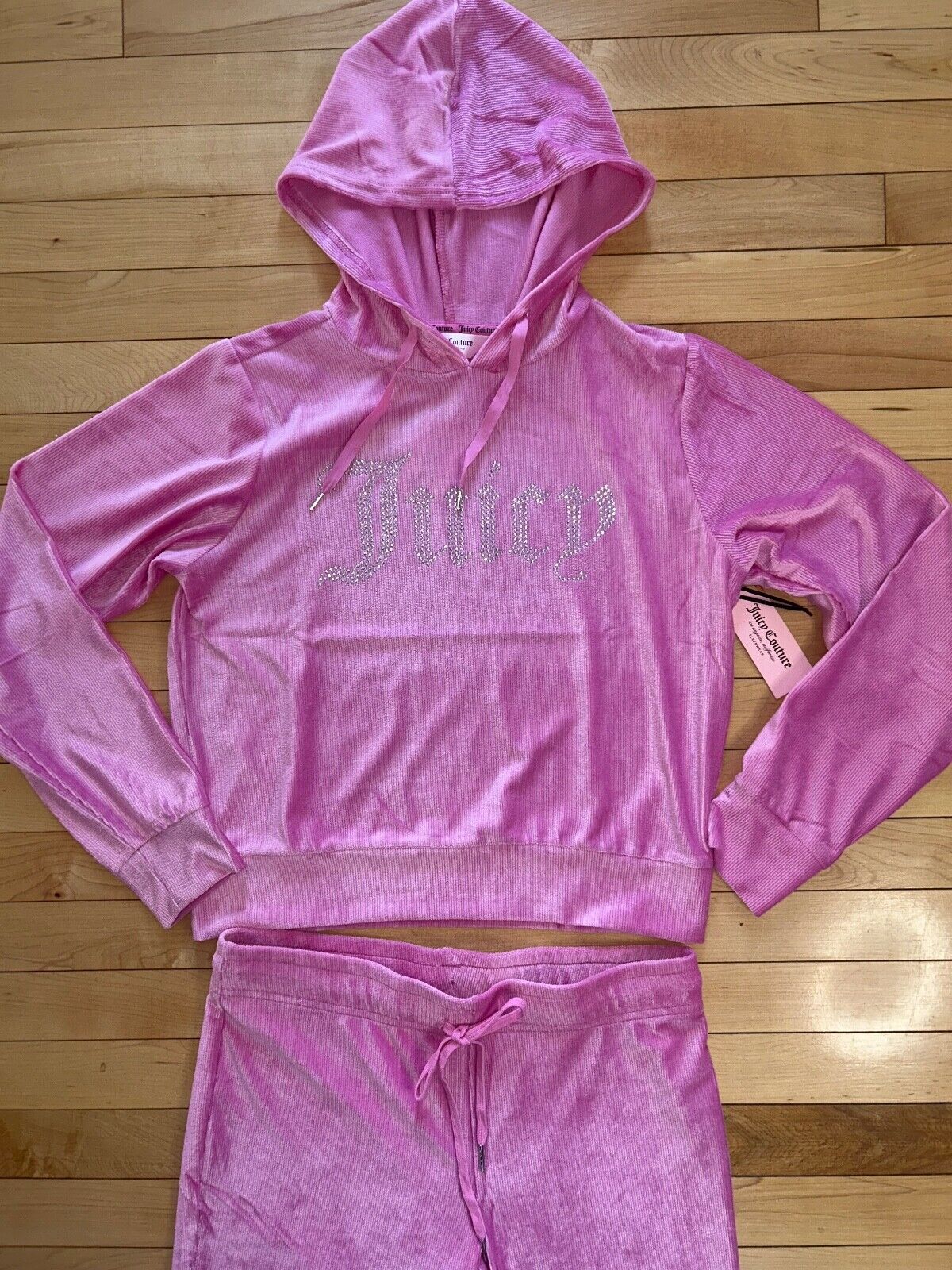 NEW! NWT JUICY COUTURE Velour OG Big Bling Hoodie & Pant Set Deep Azalea Size S