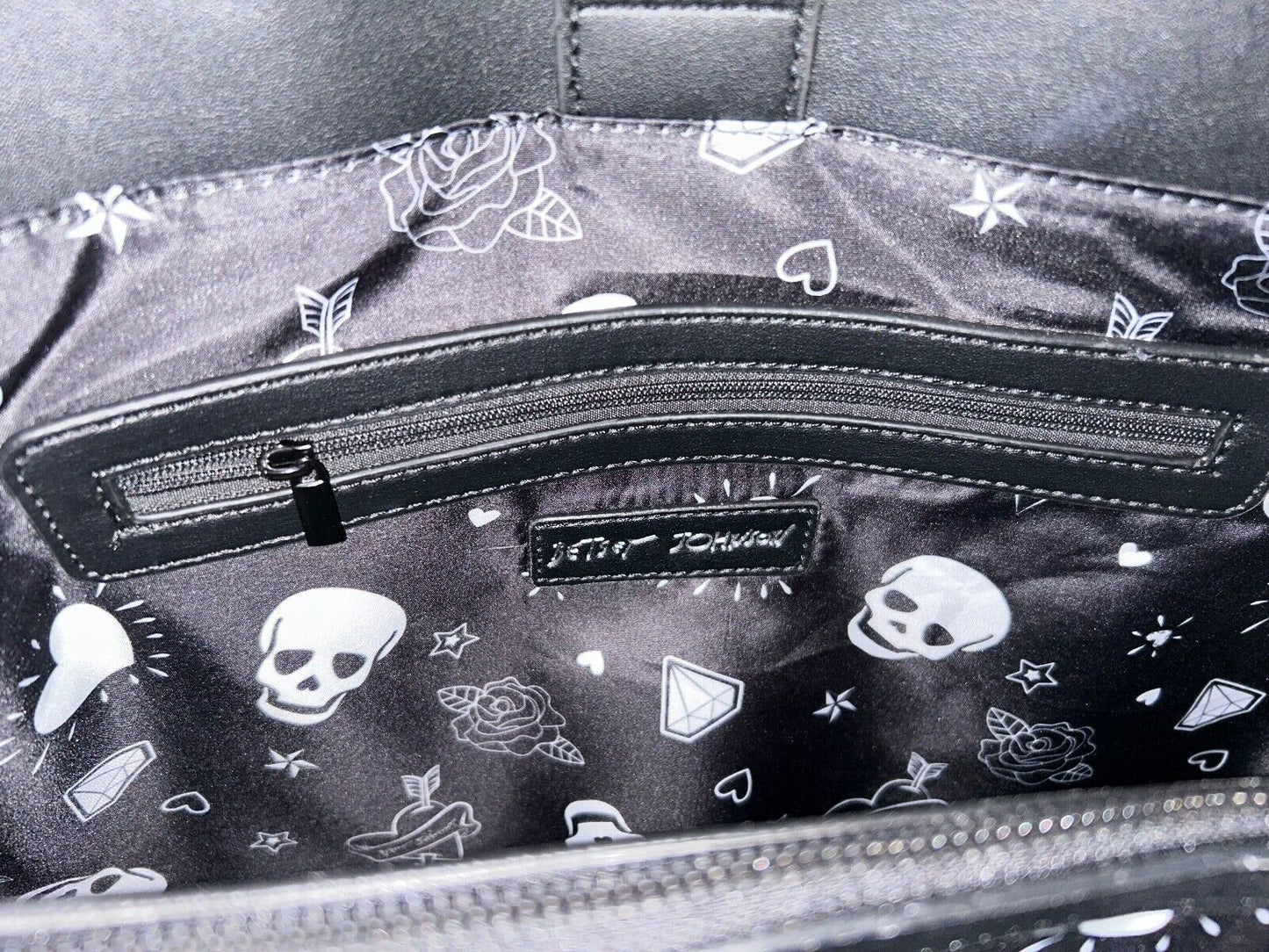 NEW! NWT BETSEY JOHNSON Large Skull Embossed XOMattie Tote Bag Black