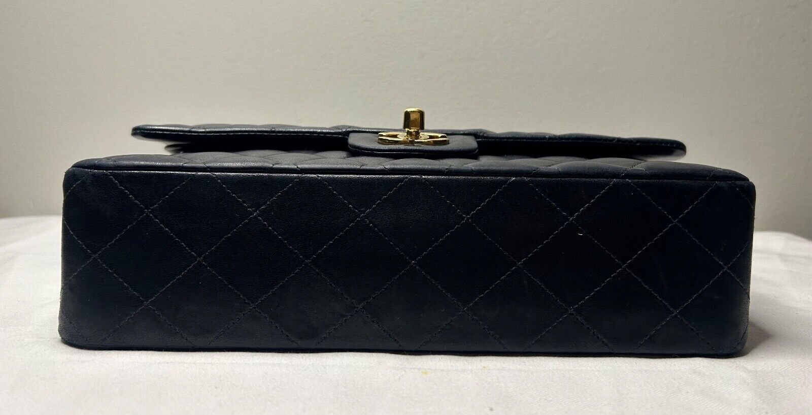 CHANEL Classic Medium Double Flap Lambskin Quilted Handbag Black/Gold