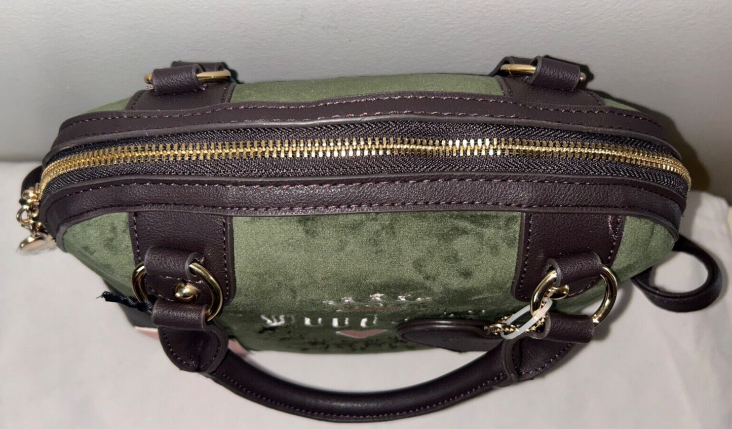 NEW! NWT JUICY COUTURE Heritage Dome Velour Satchel Bag Dark Green