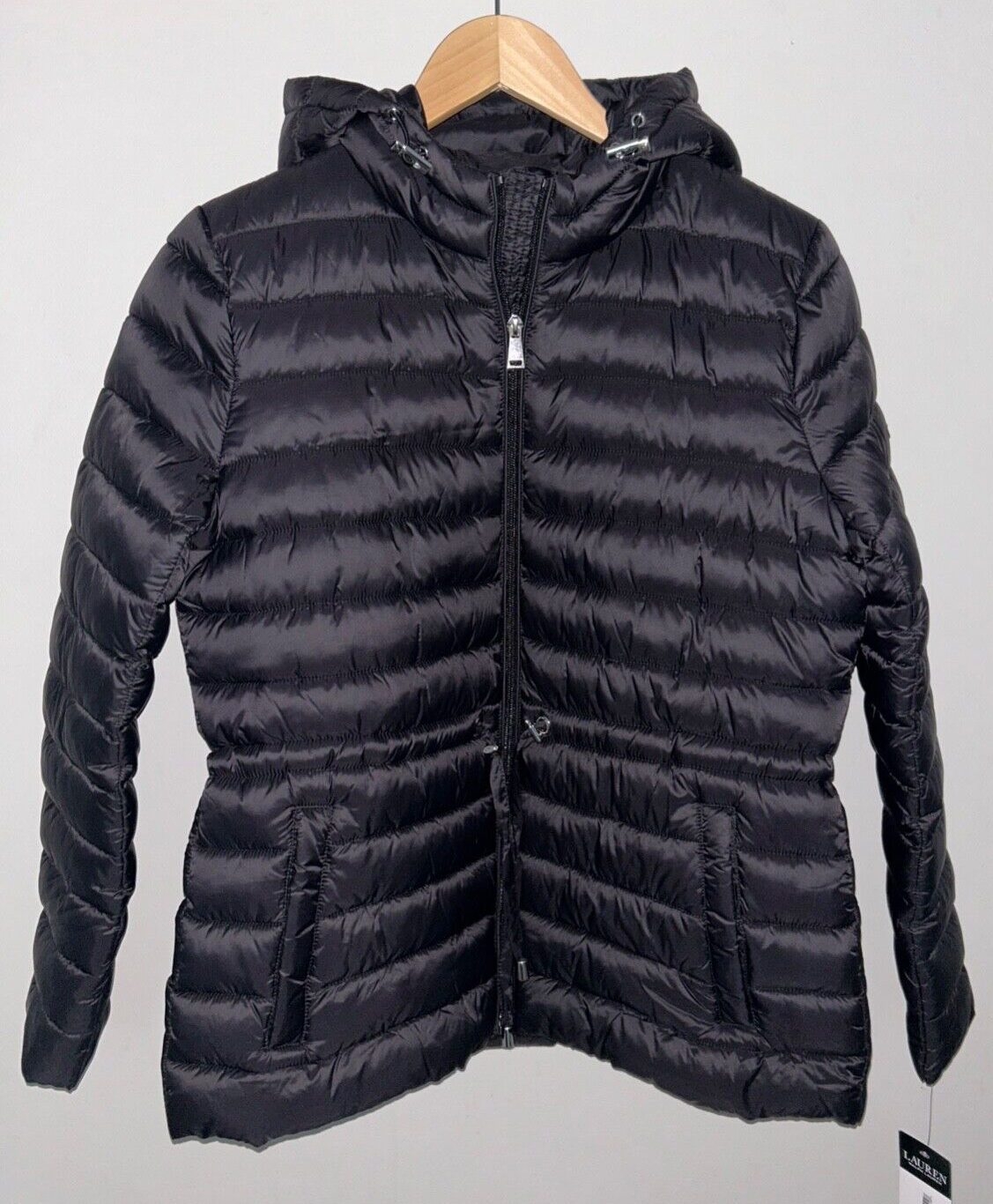 $280 NEW! NWT LAUREN RALPH LAUREN Quilted Hooded Puffer Jacket Black Size S