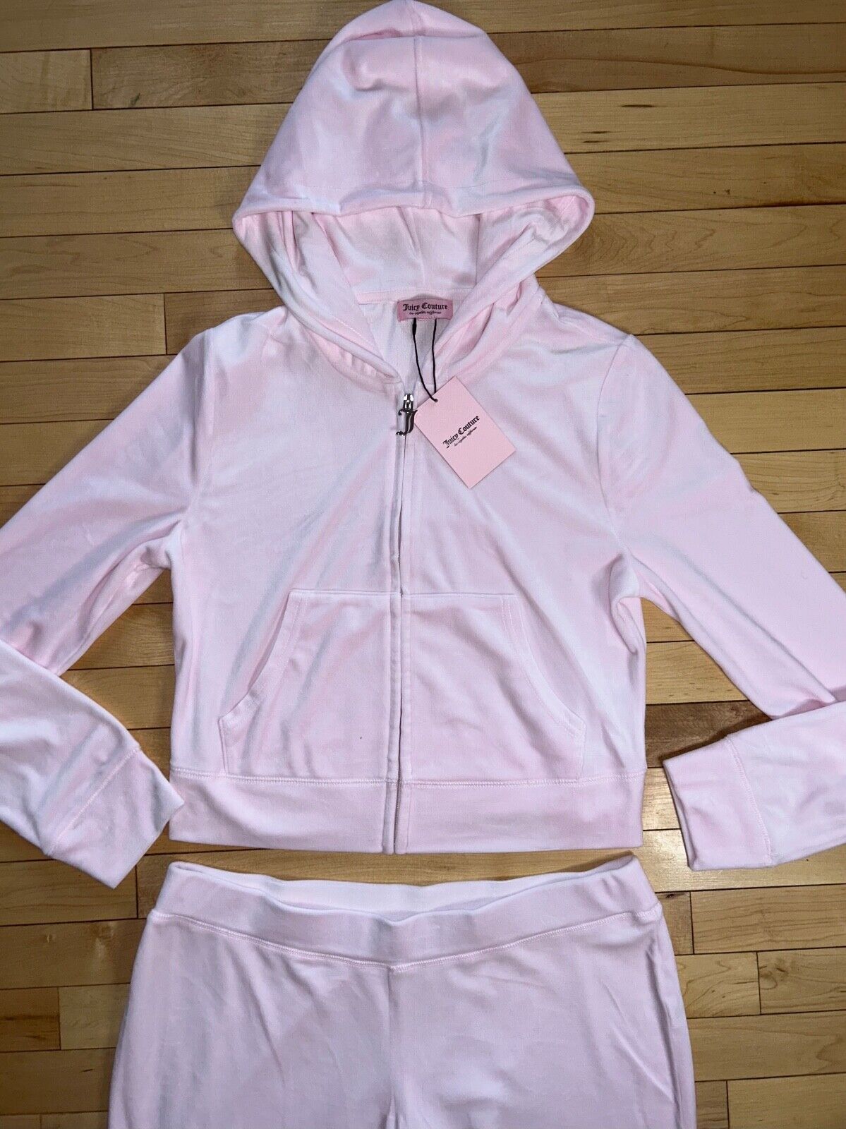 NEW! JUICY COUTURE Velour OG Bling Tracksuit Hoodie & Pant Set Soft Glow Pink M